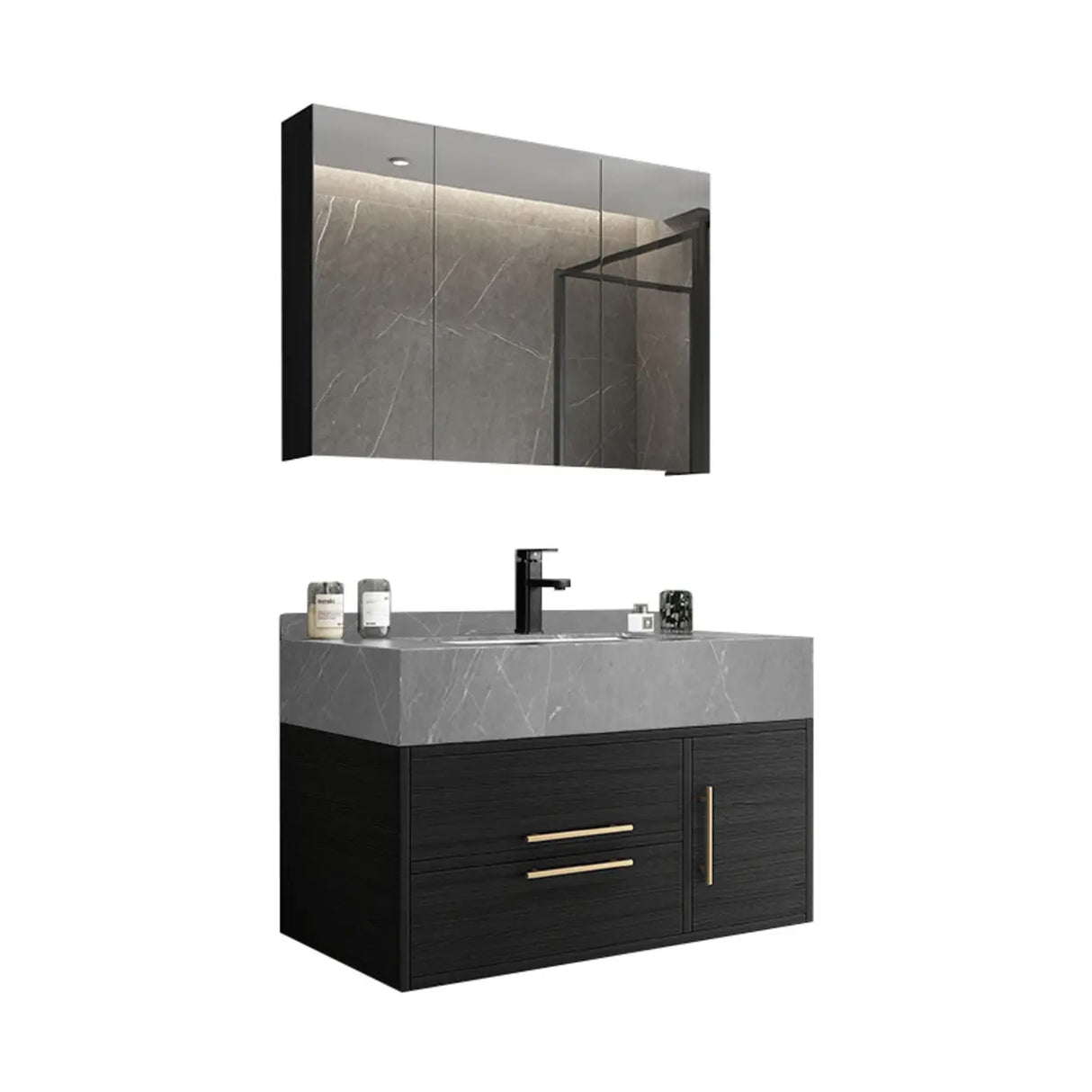 Classic Black Ceramic Single-Sink Wall Mount Bathroom Vanity Image - 15