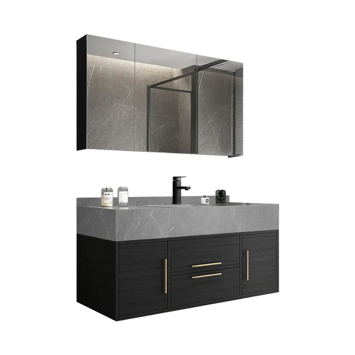 Classic Black Ceramic Single-Sink Wall Mount Bathroom Vanity Image - 17
