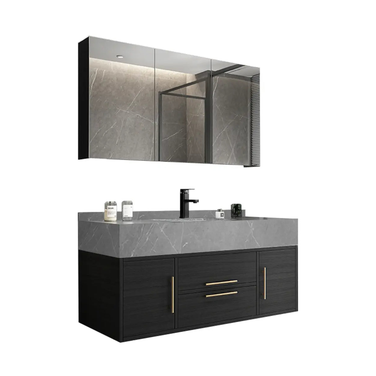 Classic Black Ceramic Single-Sink Wall Mount Bathroom Vanity Image - 19