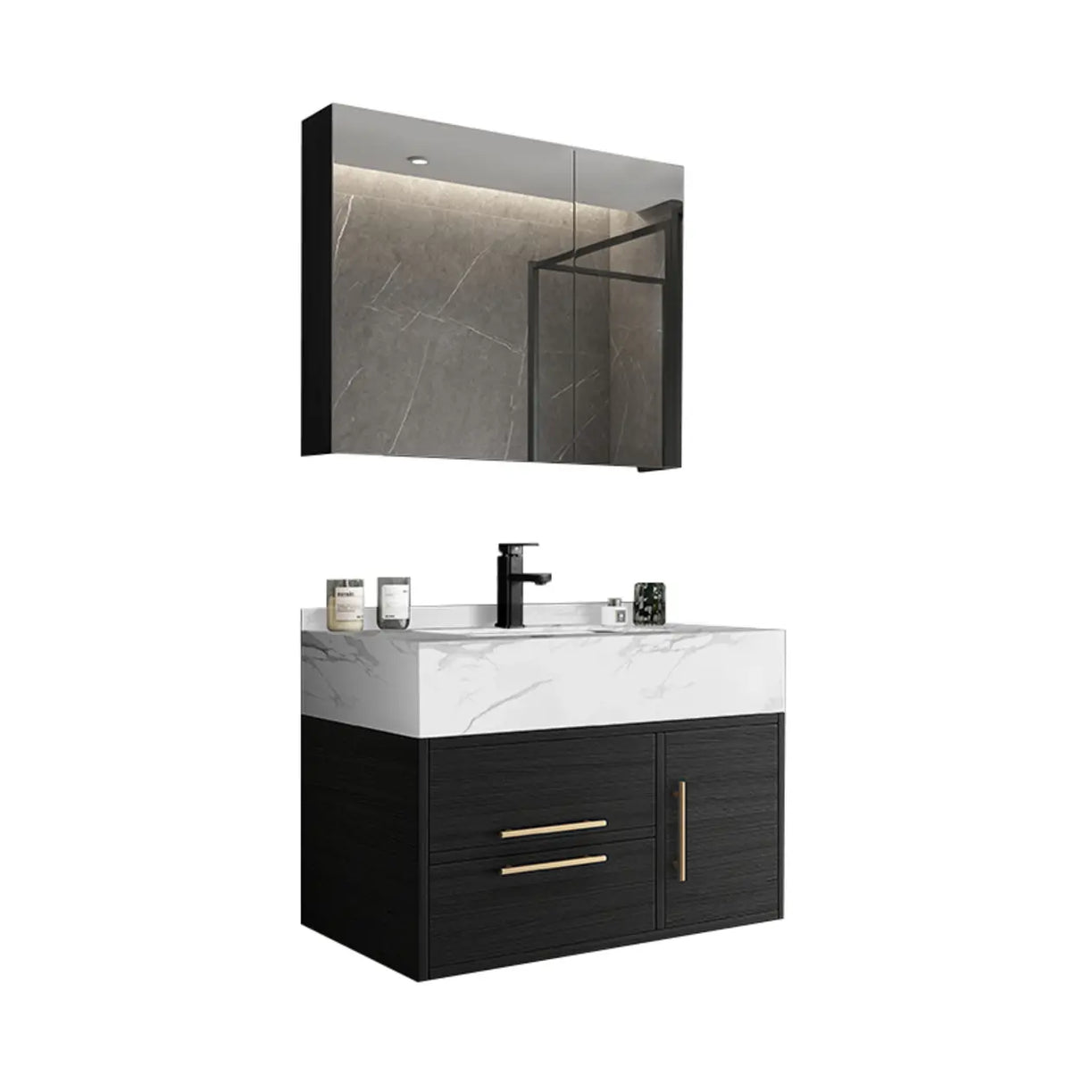 Classic Black Ceramic Single-Sink Wall Mount Bathroom Vanity Image - 2