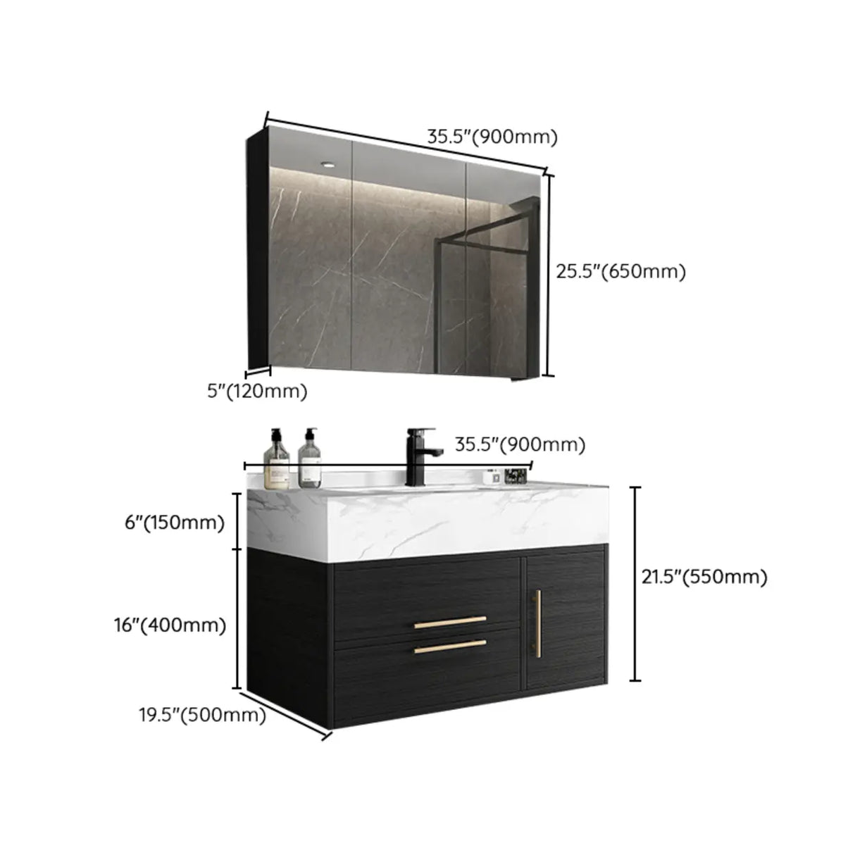 Classic Black Ceramic Single-Sink Wall Mount Bathroom Vanity Image - 26