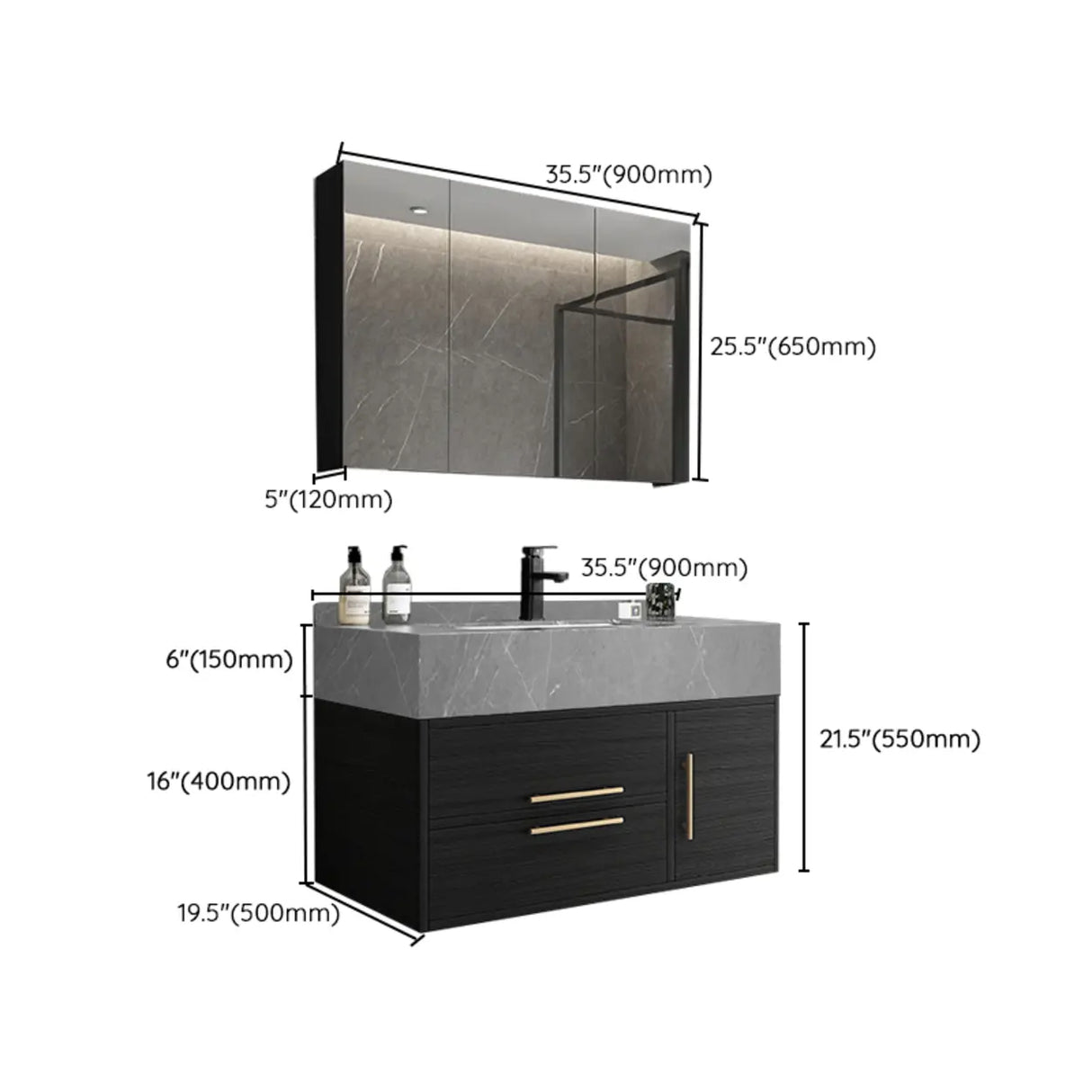 Classic Black Ceramic Single-Sink Wall Mount Bathroom Vanity Image - 27