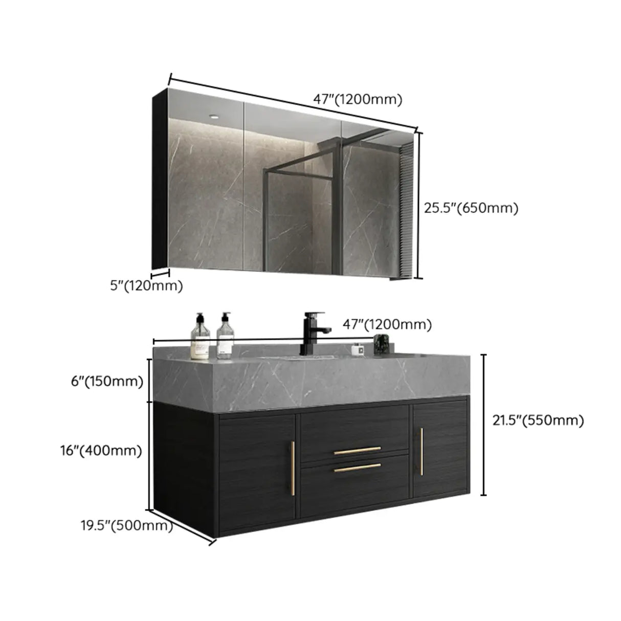 Classic Black Ceramic Single-Sink Wall Mount Bathroom Vanity Image - 31