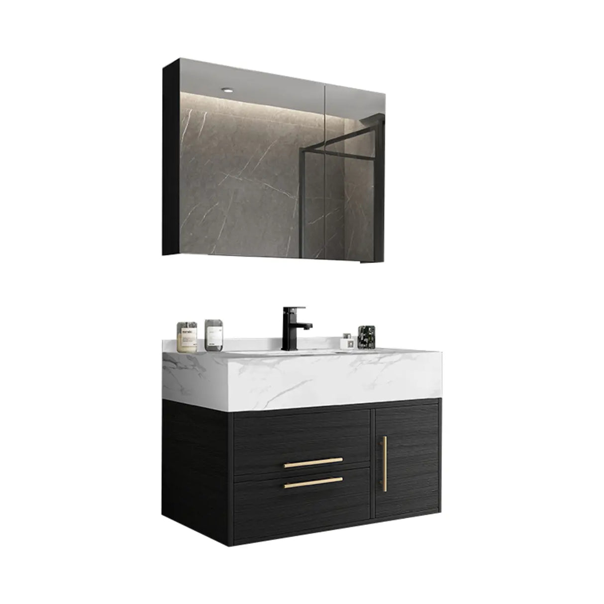 Classic Black Ceramic Single-Sink Wall Mount Bathroom Vanity Image - 4