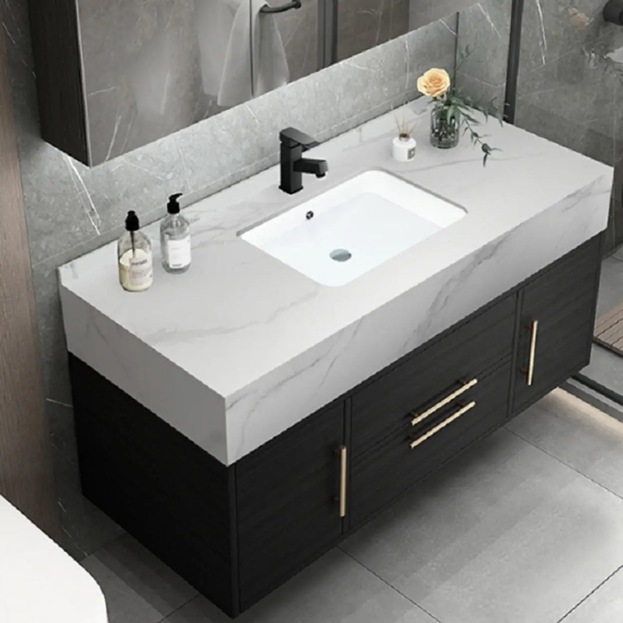 Classic Black Ceramic Single-Sink Wall Mount Bathroom Vanity Image - 6