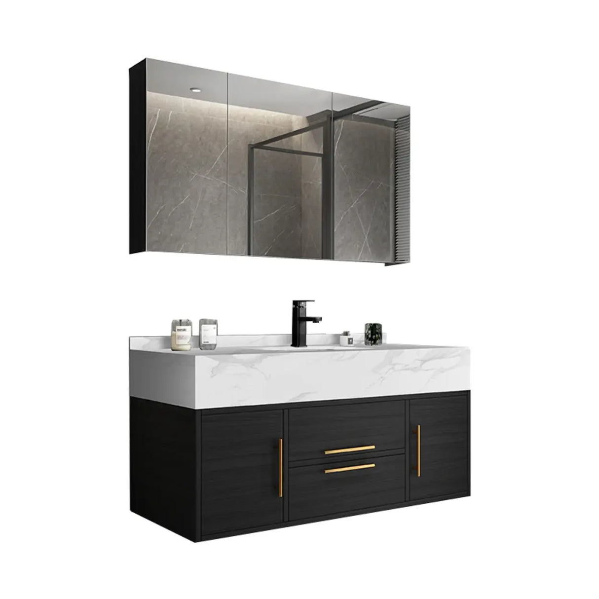 Classic Black Ceramic Single-Sink Wall Mount Bathroom Vanity Image - 8