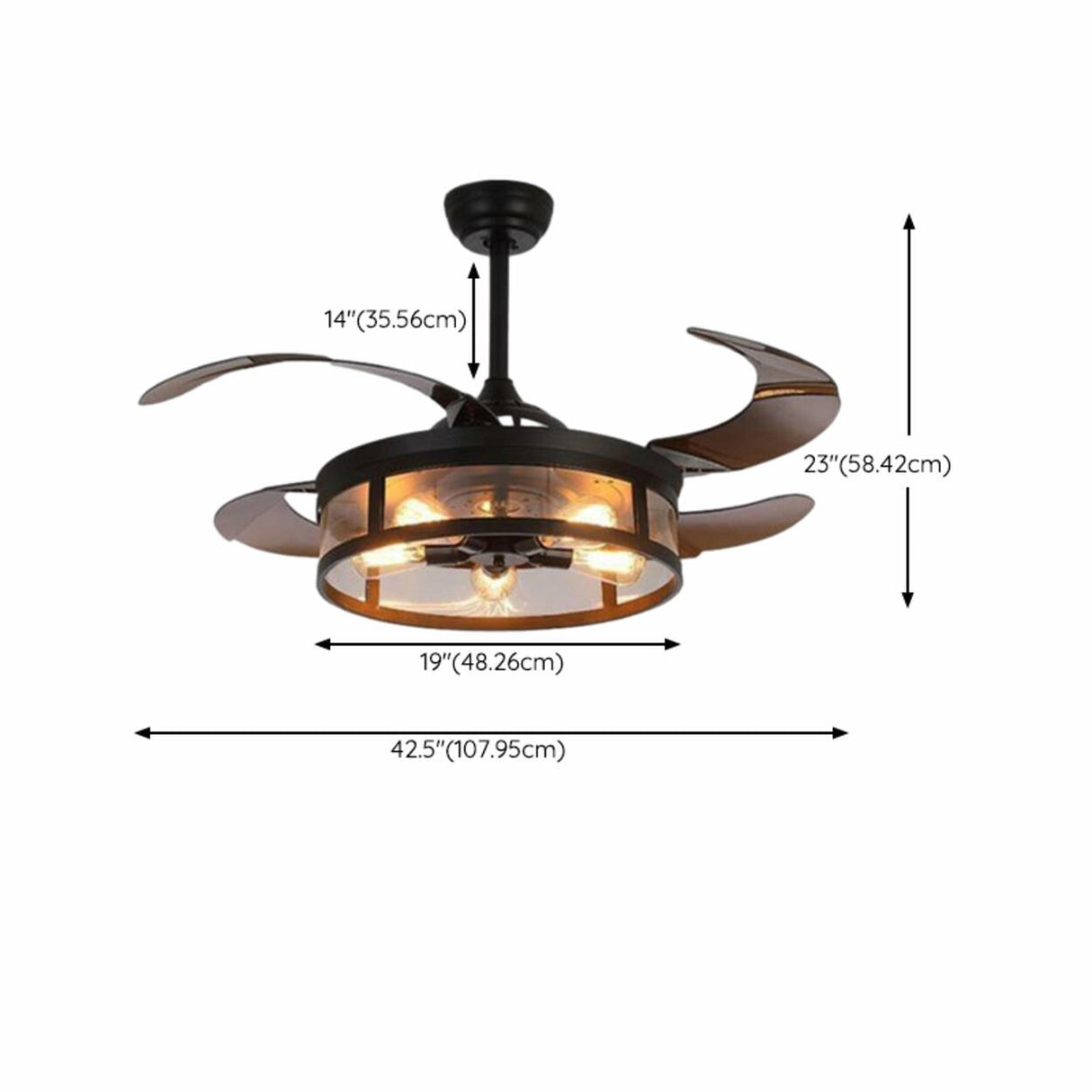 Classic Black Down Rod Cage Standard Ceiling Fan Light