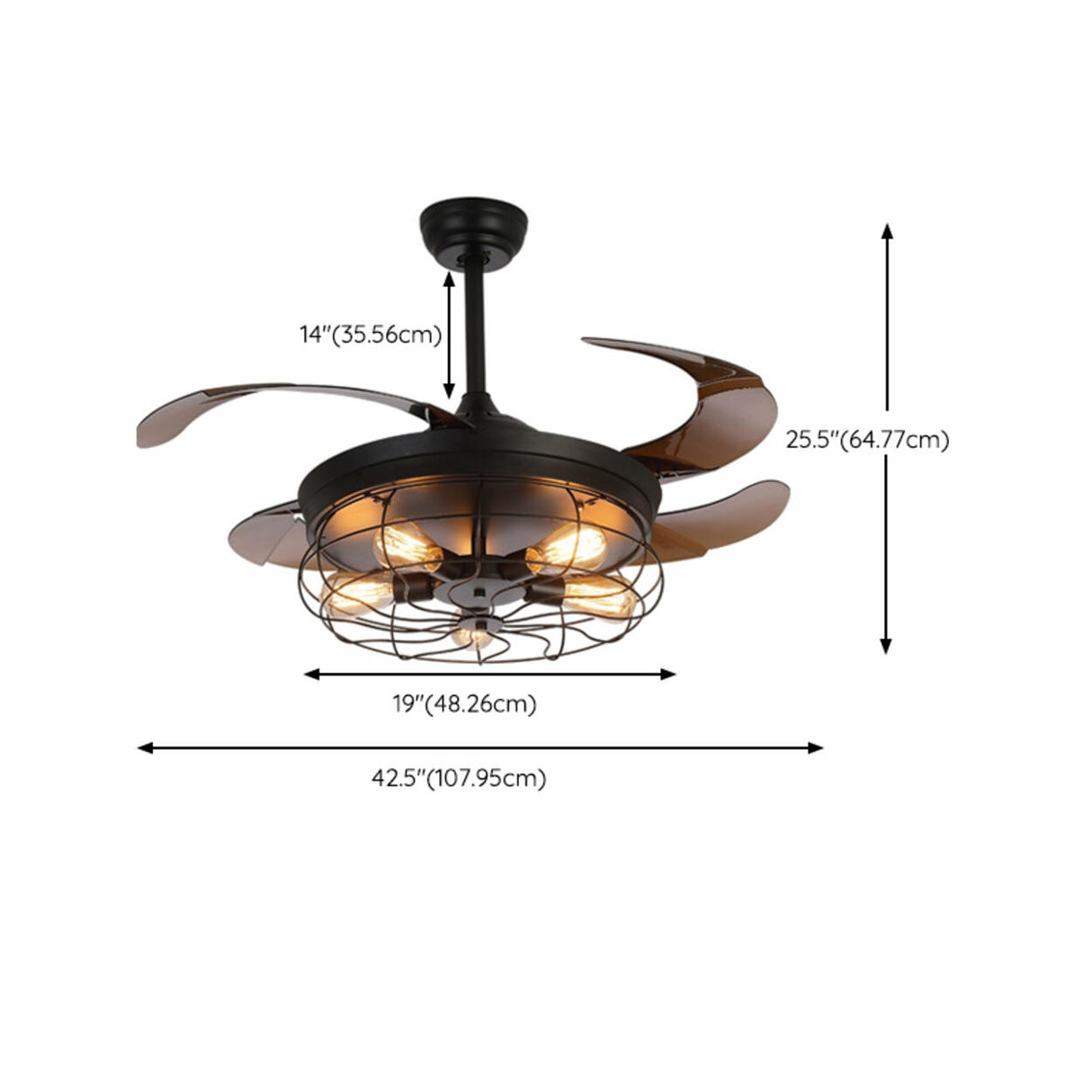 Classic Black Down Rod Cage Standard Ceiling Fan Light Image - 13