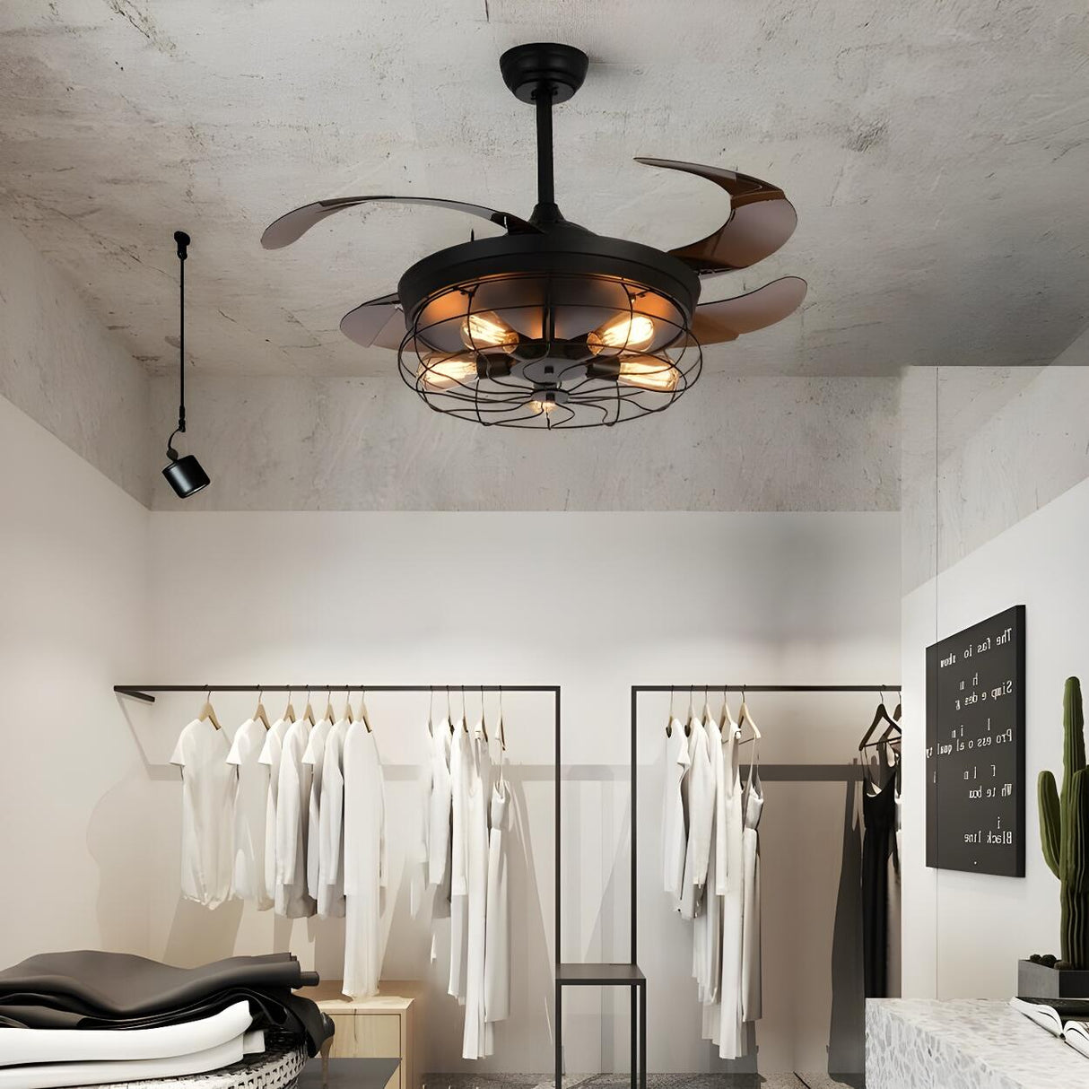 Classic Black Down Rod Cage Standard Ceiling Fan Light Image - 3