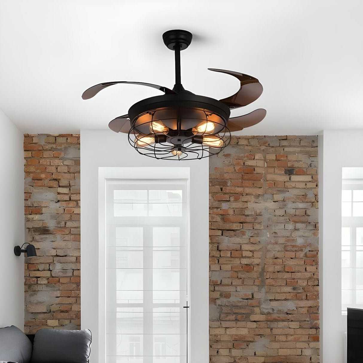 Classic Black Down Rod Cage Standard Ceiling Fan Light Image - 4
