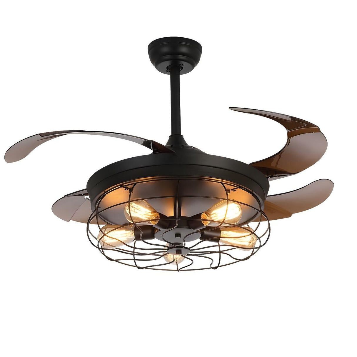 Classic Black Down Rod Cage Standard Ceiling Fan Light Image - 5