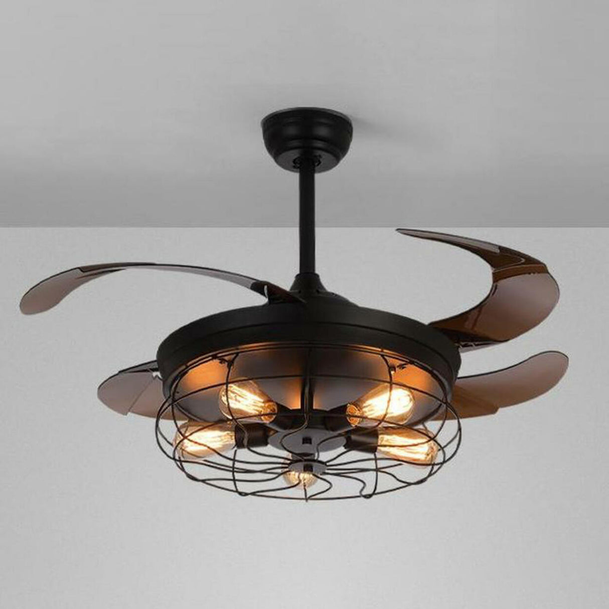 Classic Black Down Rod Cage Standard Ceiling Fan Light Image - 6