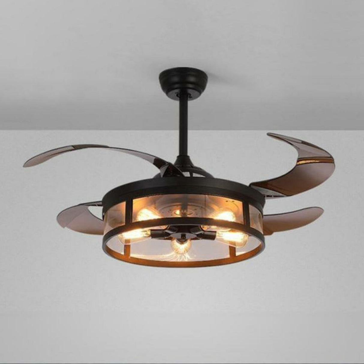 Classic Black Down Rod Cage Standard Ceiling Fan Light Image - 7