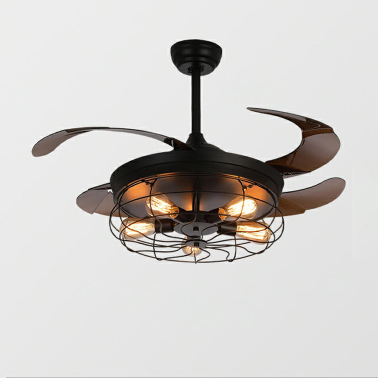 Classic Black Down Rod Cage Standard Ceiling Fan Light Image - 8