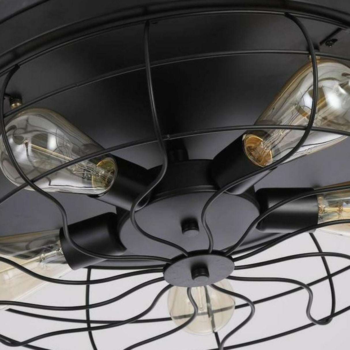 Classic Black Down Rod Cage Standard Ceiling Fan Light Image - 9