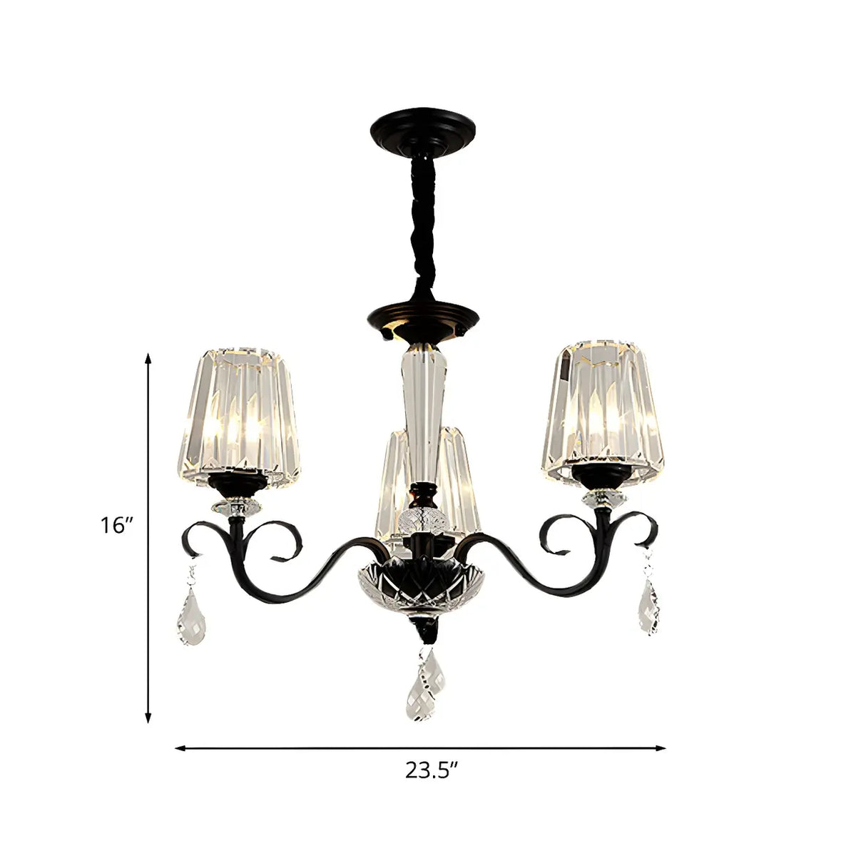 Classic Black Drum Prismatic Clear Crystal Chandelier