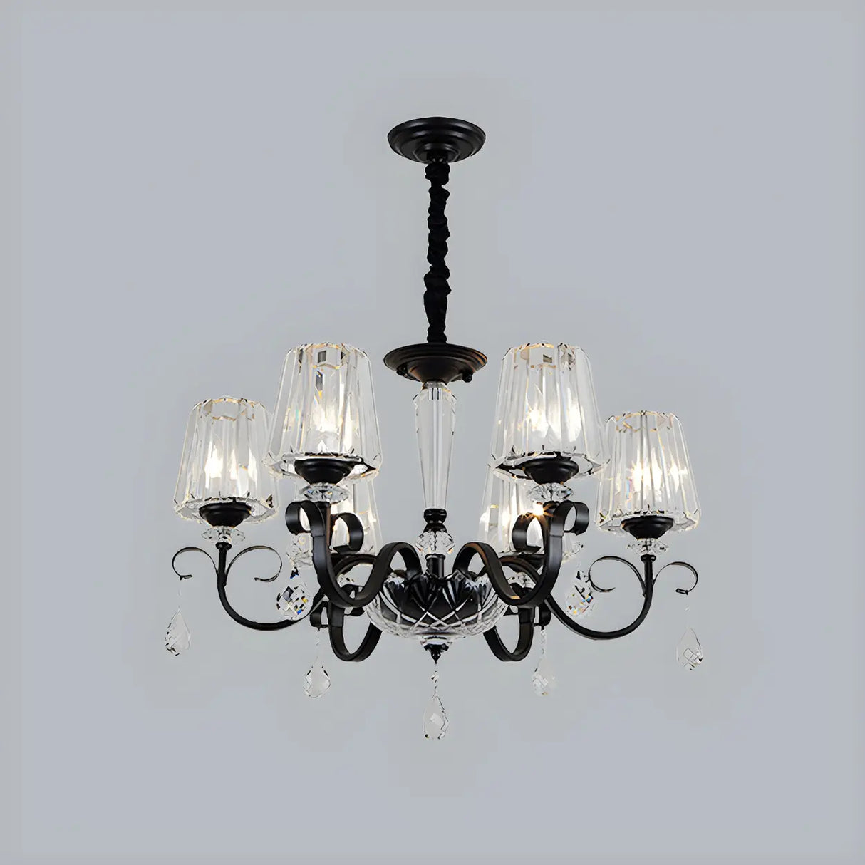 Classic Black Drum Prismatic Clear Crystal Chandelier Image - 4
