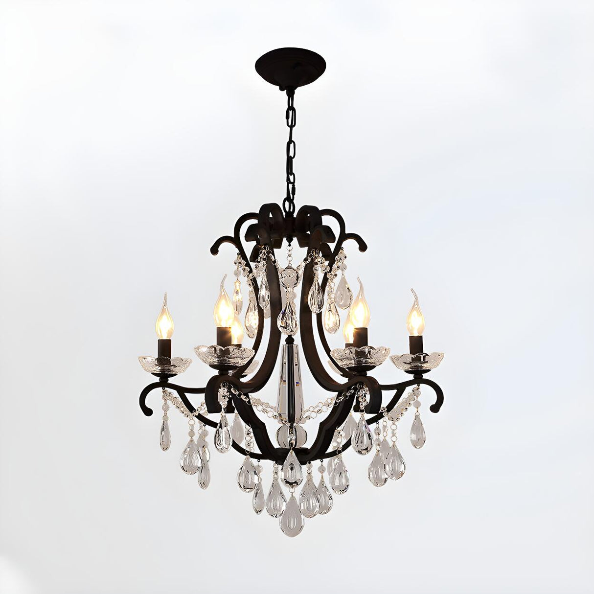 Classic Black Elegant Candle Crystal Pendant Chandelier Image - 3