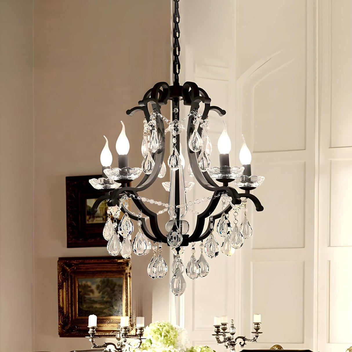 Classic Black Elegant Candle Crystal Pendant Chandelier Image - 4