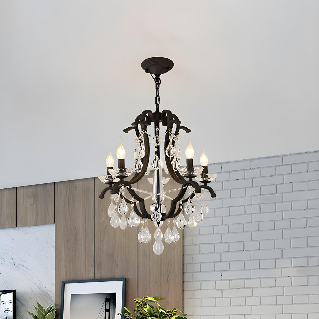 Classic Black Elegant Candle Crystal Pendant Chandelier Image - 5