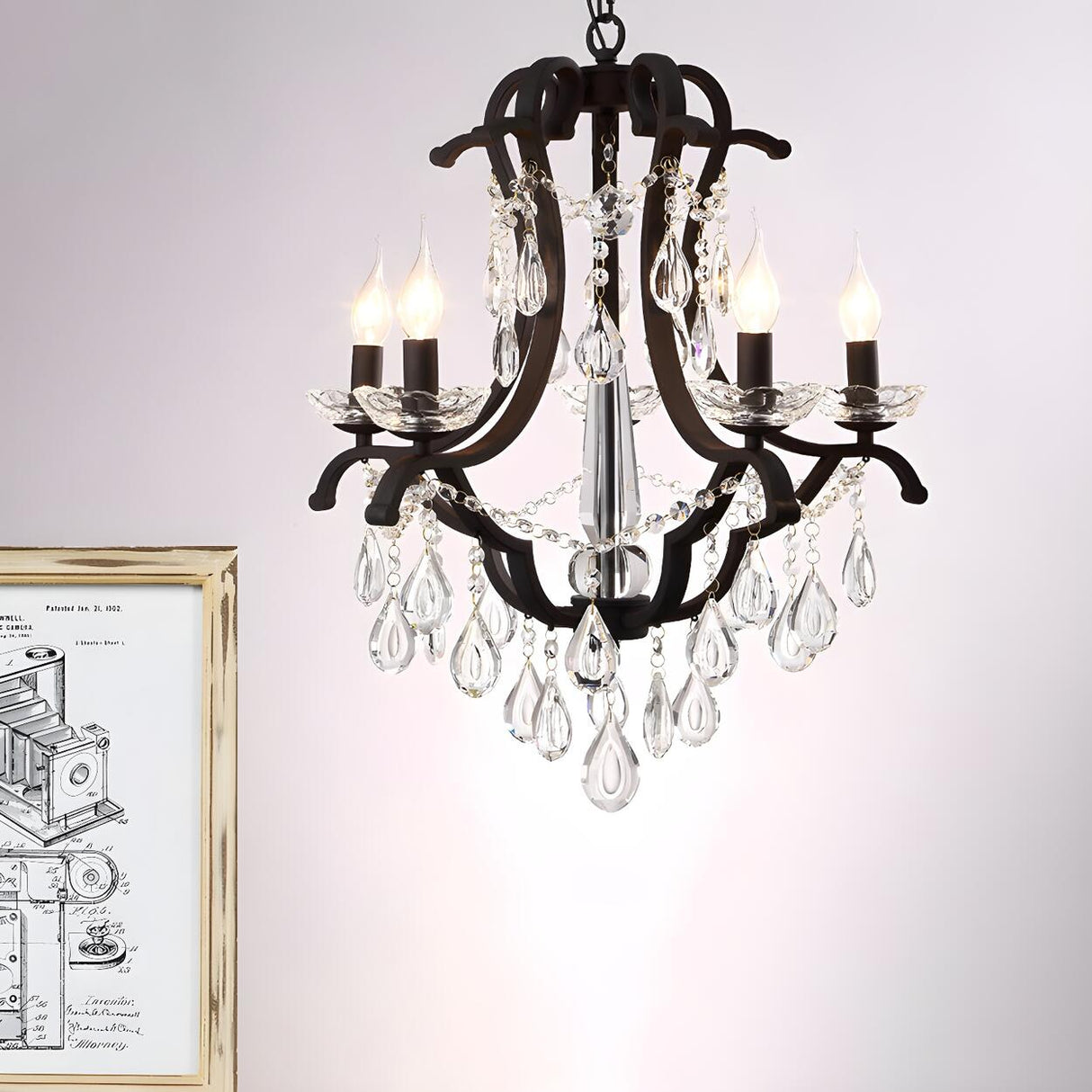 Classic Black Elegant Candle Crystal Pendant Chandelier Image - 6