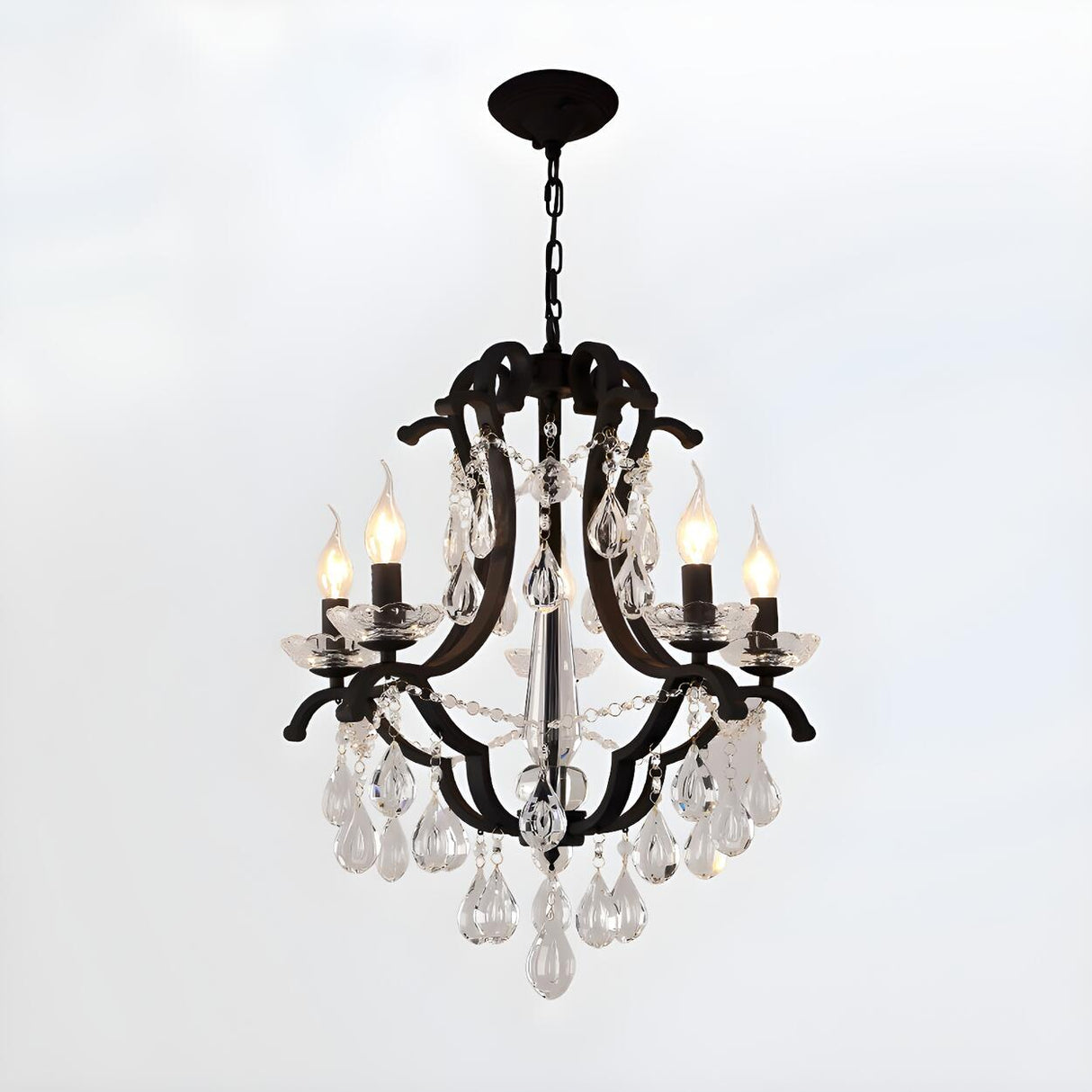 Classic Black Elegant Candle Crystal Pendant Chandelier Image - 7