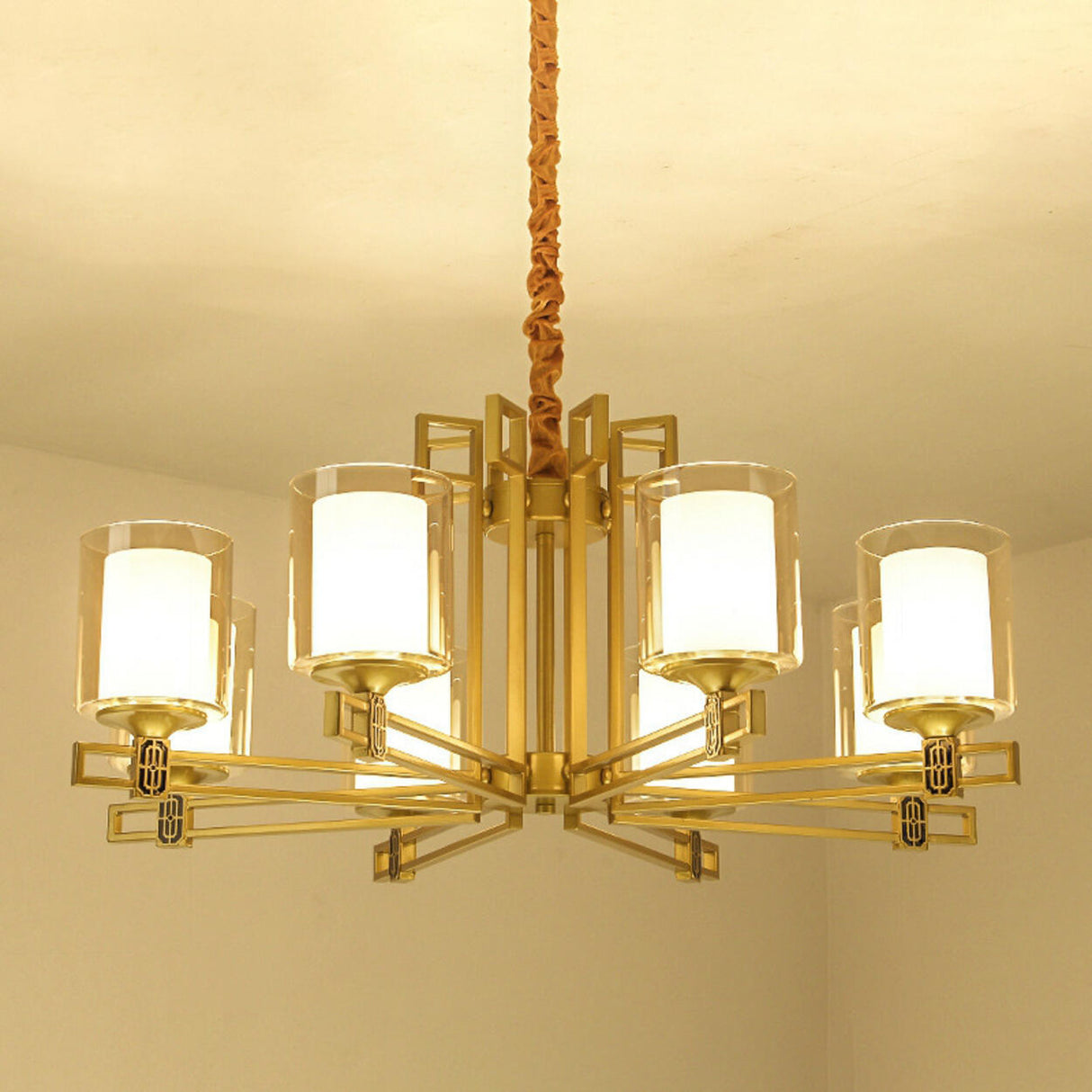 Classic Black Iron Cylinder Chandelier Adjustable Height Image - 10