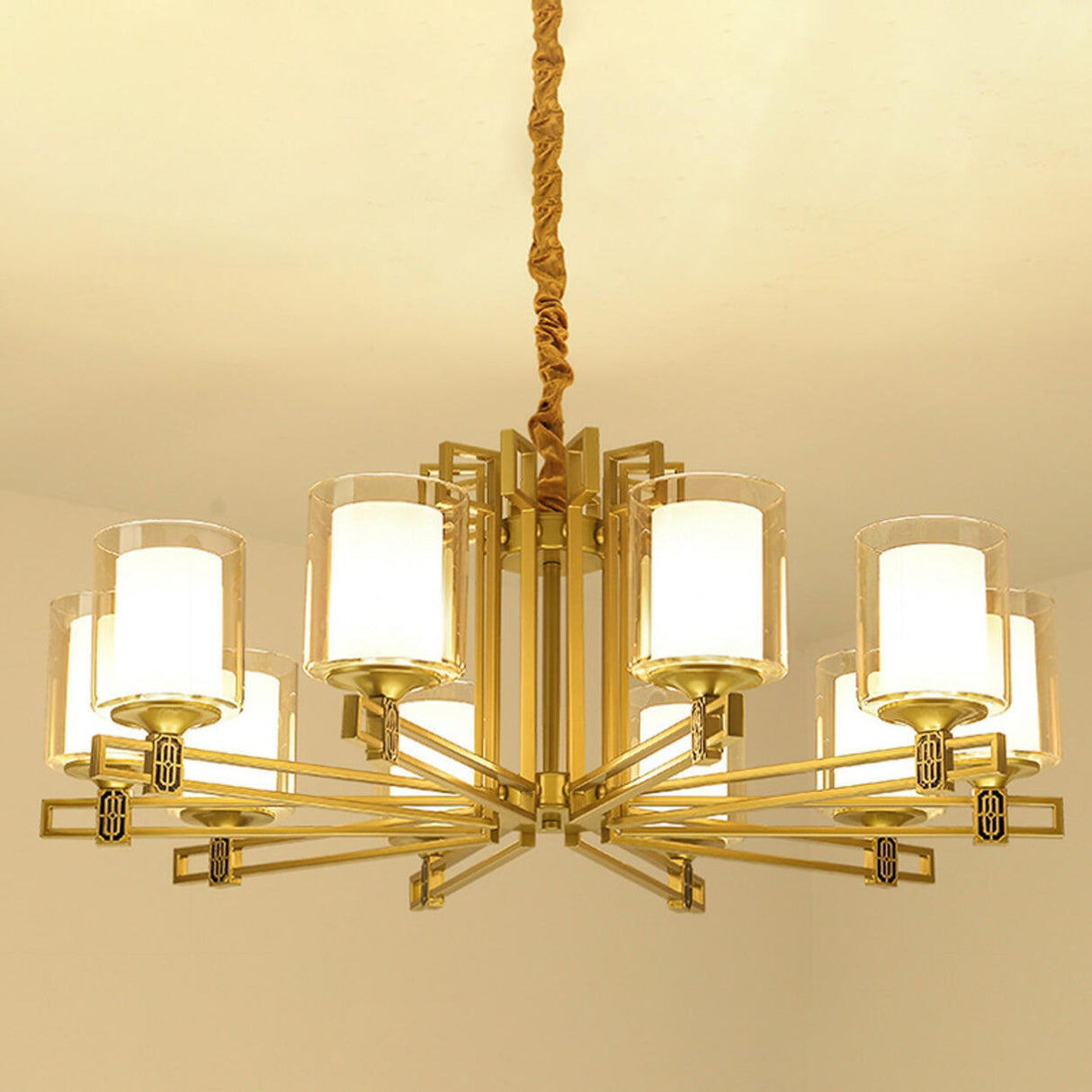 Classic Black Iron Cylinder Chandelier Adjustable Height Image - 11