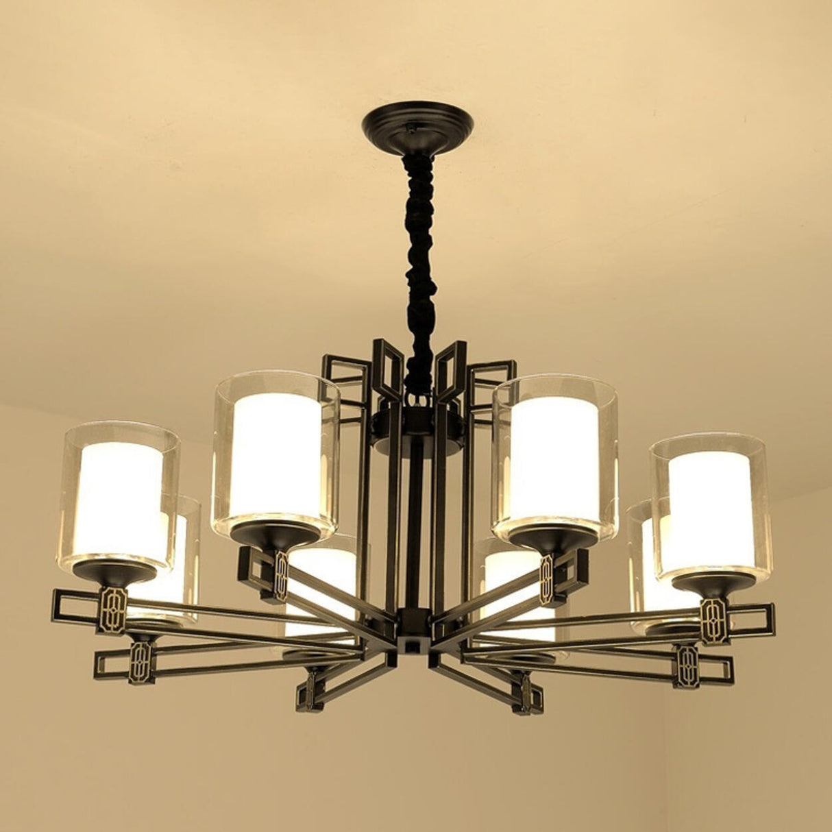 Classic Black Iron Cylinder Chandelier Adjustable Height Image - 16