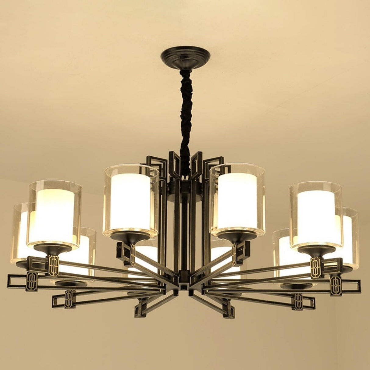 Classic Black Iron Cylinder Chandelier Adjustable Height Image - 17
