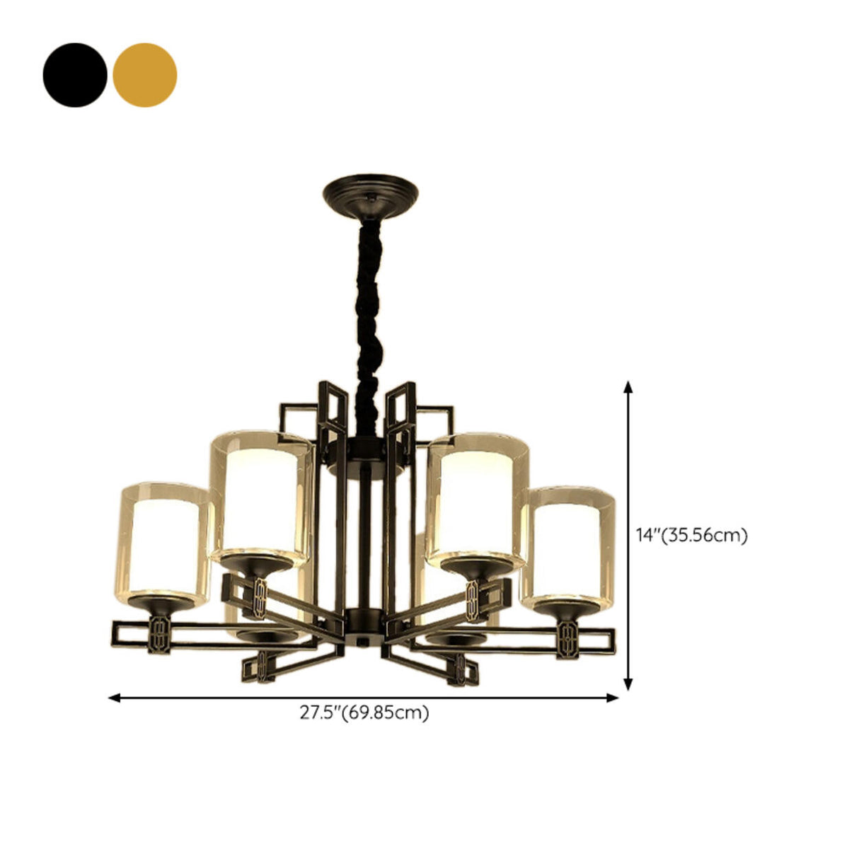 Classic Black Iron Cylinder Chandelier Adjustable Height