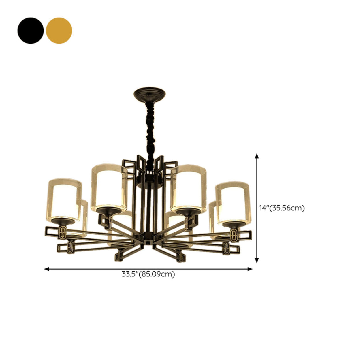 Classic Black Iron Cylinder Chandelier Adjustable Height Image - 20