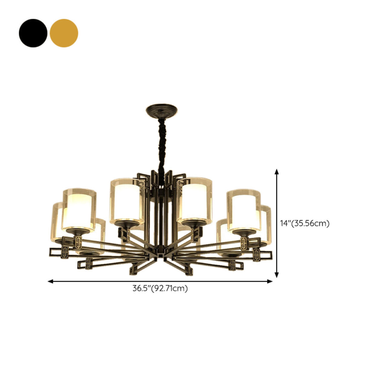 Classic Black Iron Cylinder Chandelier Adjustable Height Image - 21