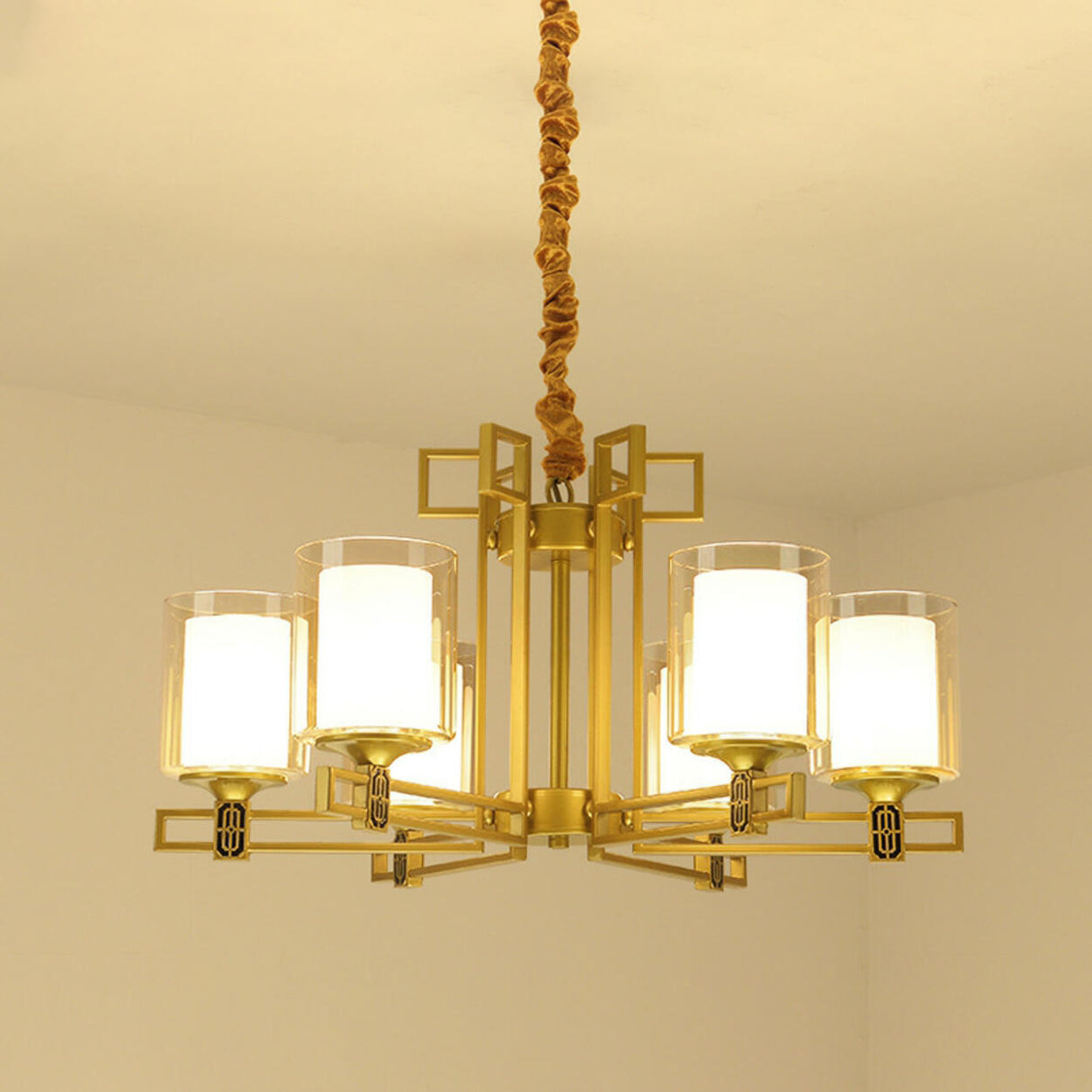 Classic Black Iron Cylinder Chandelier Adjustable Height Image - 9