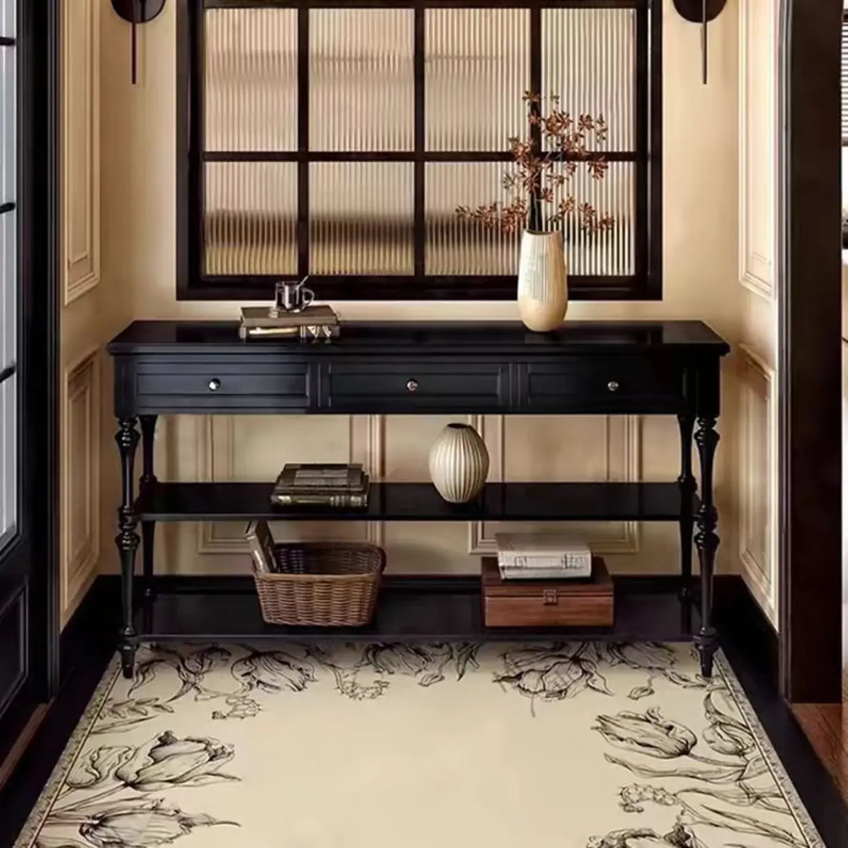 Classic Black Wood Storage Console Table with Drawer Image - 1