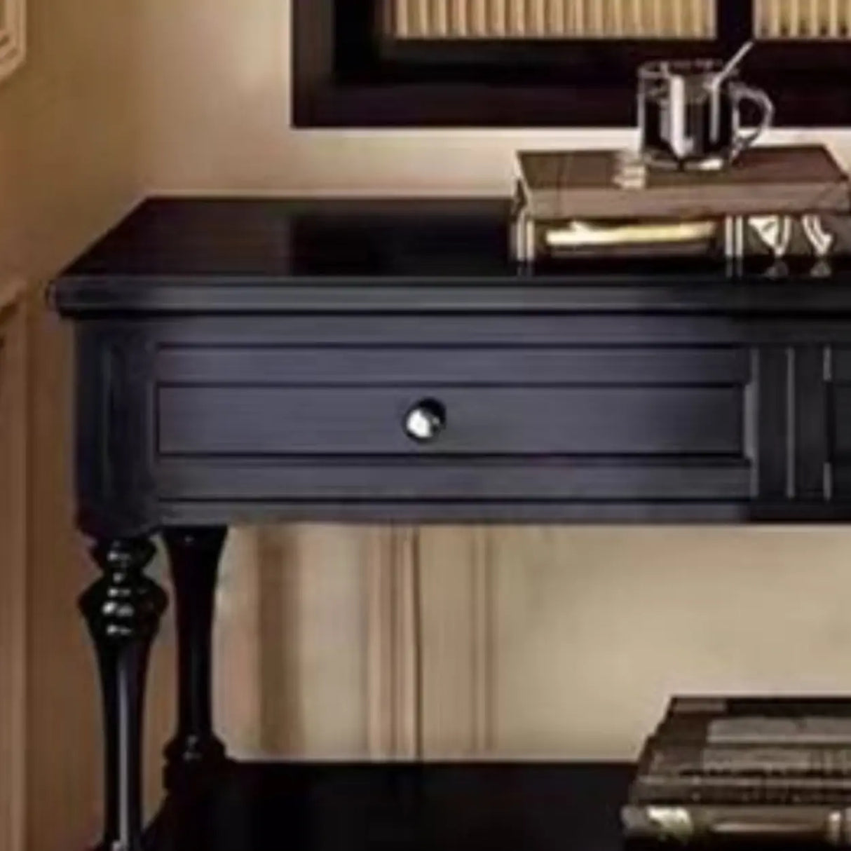Classic Black Wood Storage Console Table with Drawer Image - 5