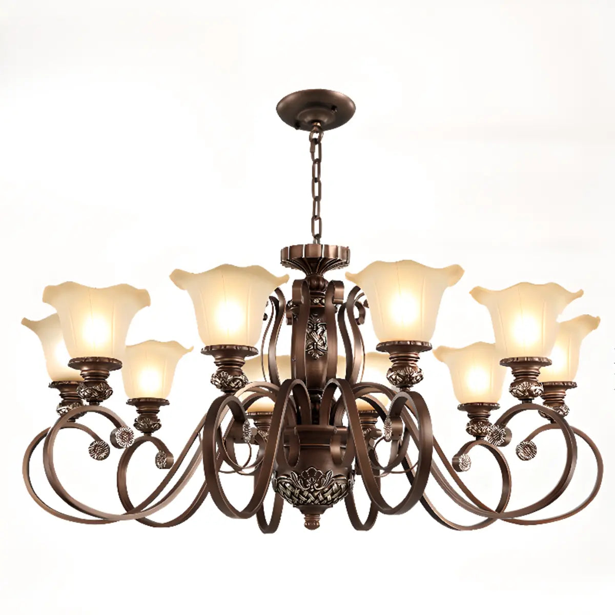 Classic Bronze Bell Matte White Glass Chandelier Image - 13