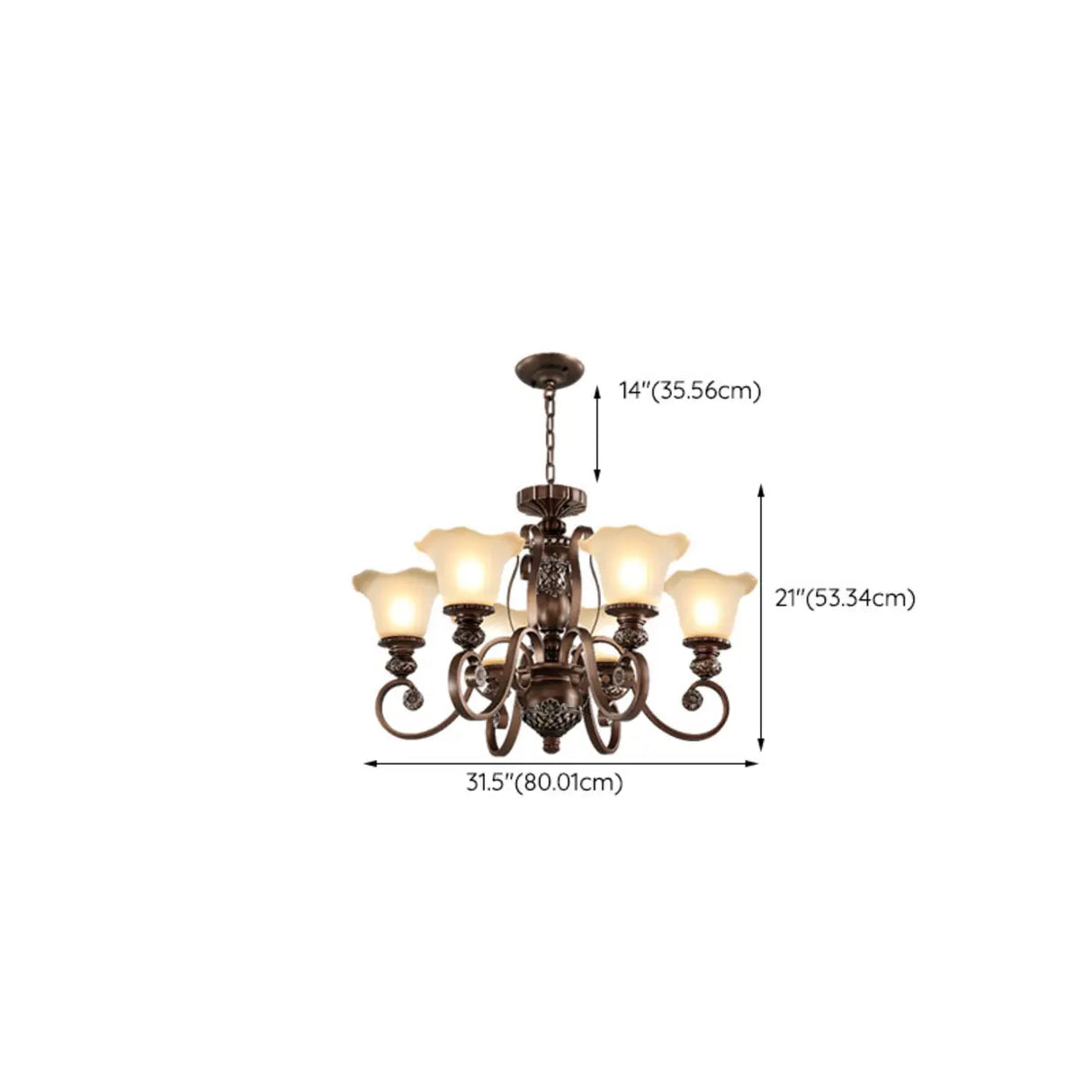 Classic Bronze Bell Matte White Glass Chandelier Image - 14