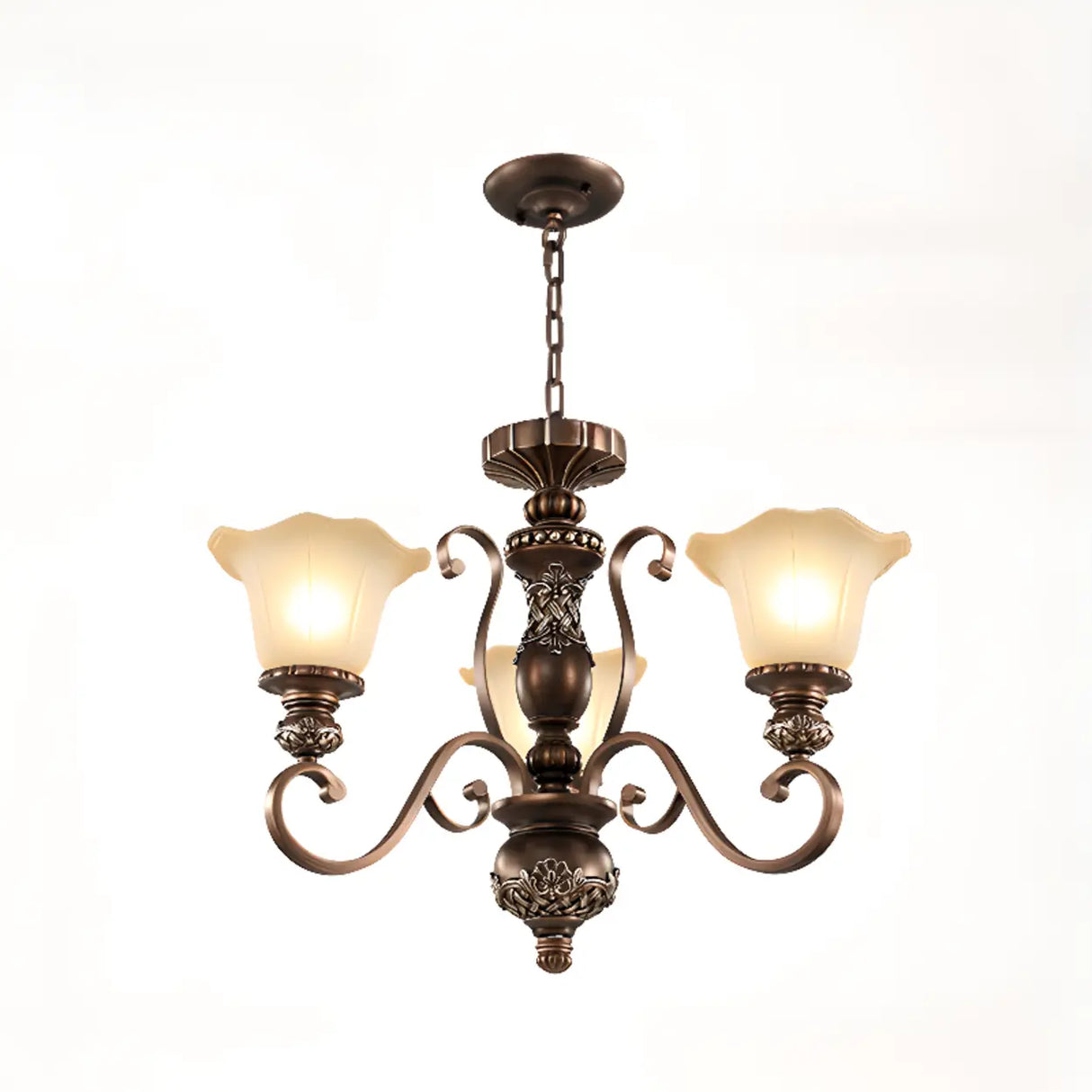 Classic Bronze Bell Matte White Glass Chandelier Image - 2