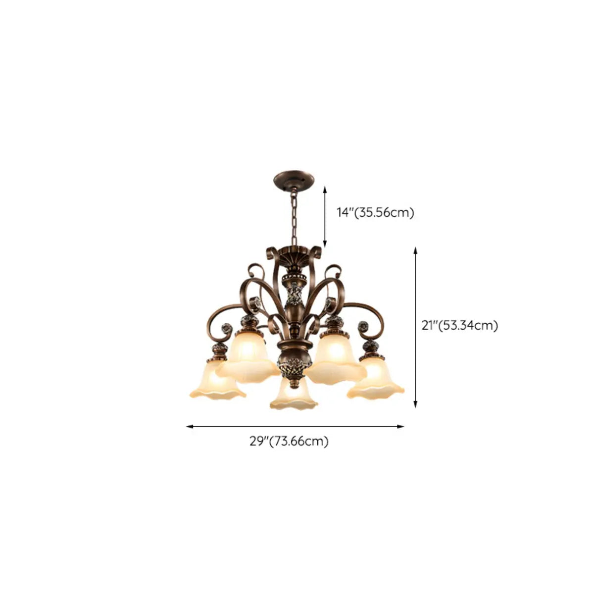 Classic Bronze Bell Matte White Glass Chandelier Image - 24