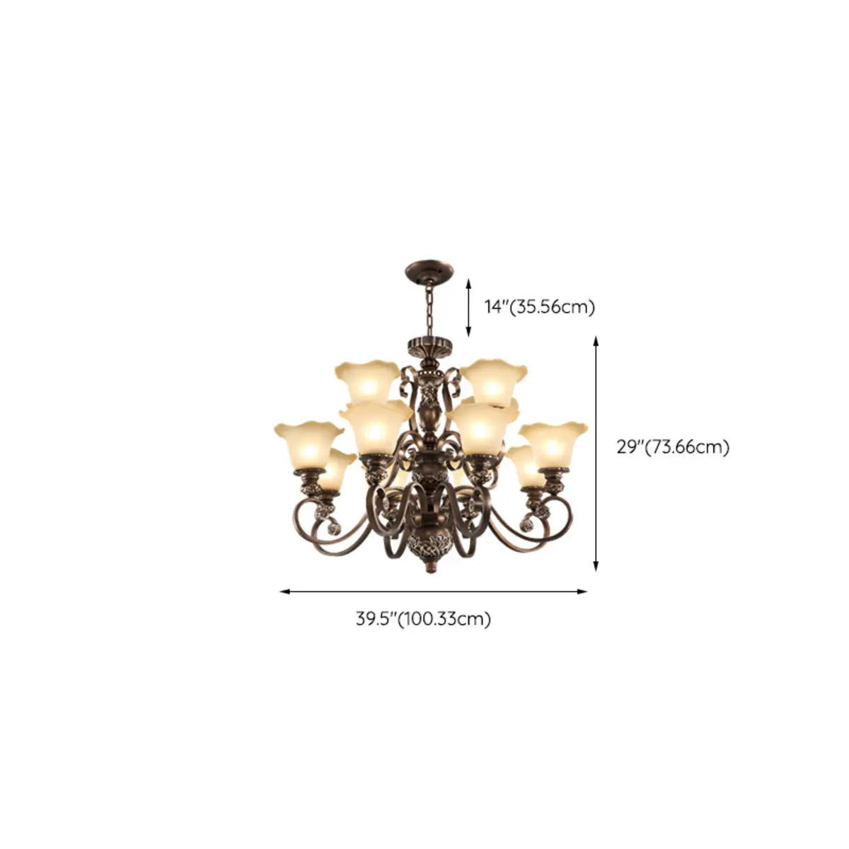 Classic Bronze Bell Matte White Glass Chandelier Image - 28