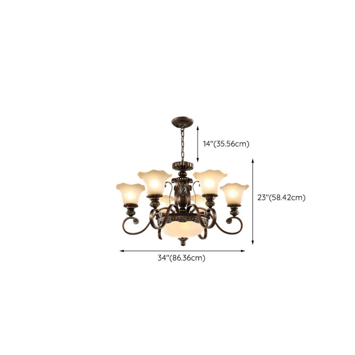 Classic Bronze Bell Matte White Glass Chandelier Image - 31