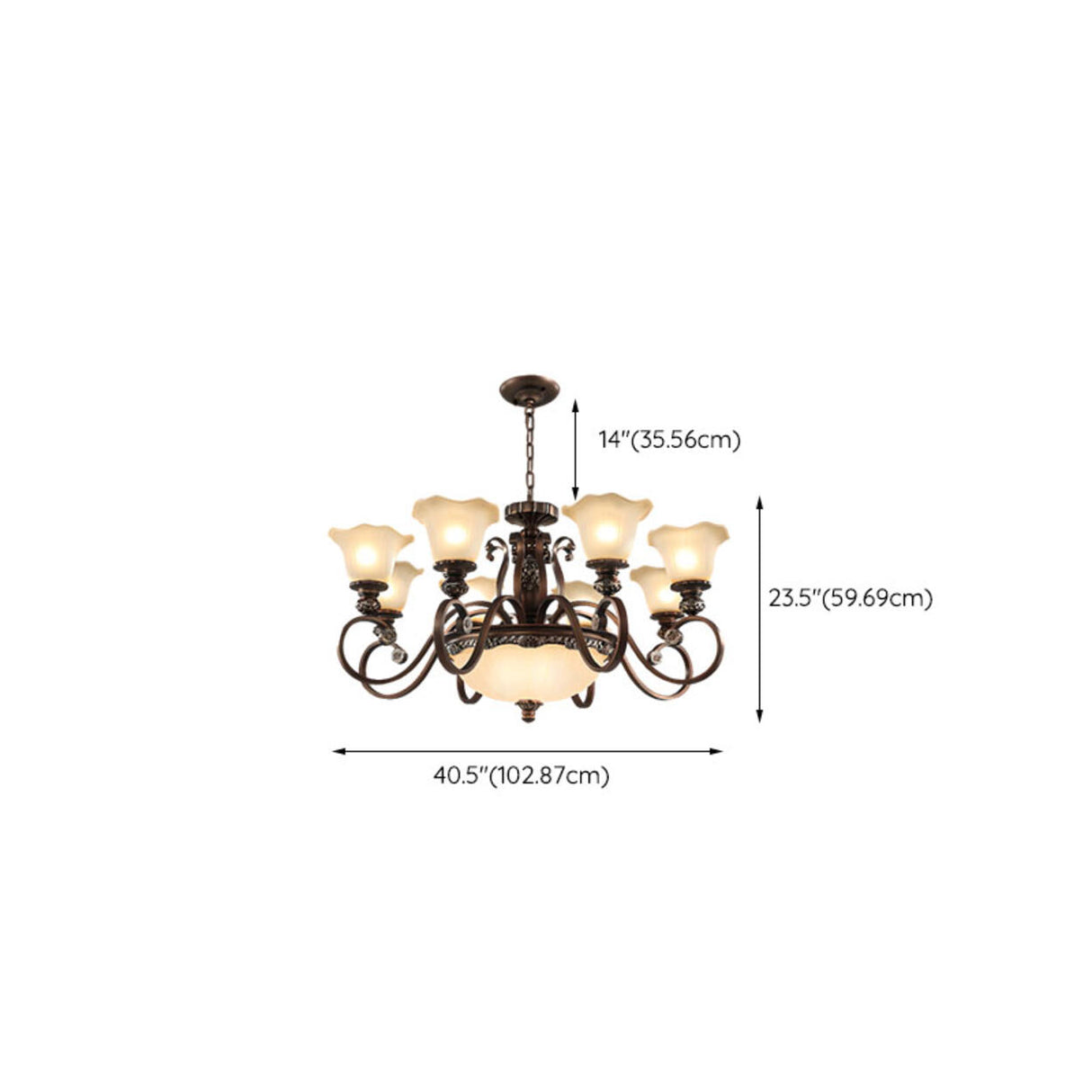 Classic Bronze Bell Matte White Glass Chandelier Image - 32