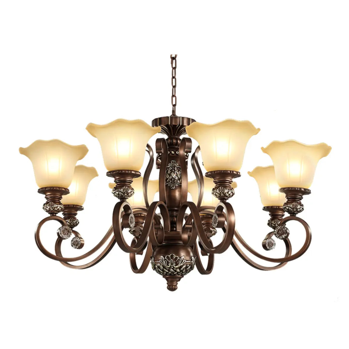Classic Bronze Bell Matte White Glass Chandelier Image - 6