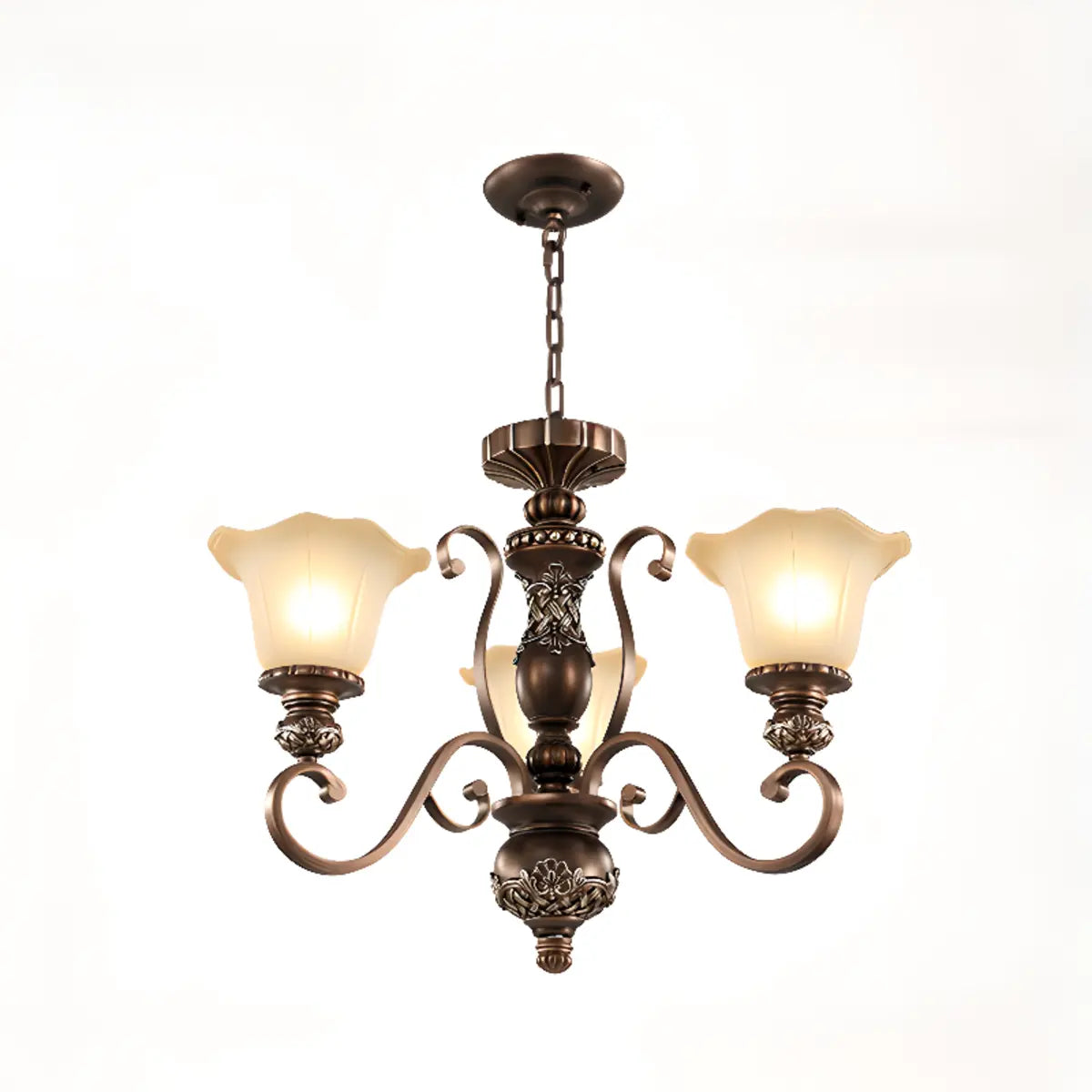 Classic Bronze Bell Matte White Glass Chandelier Image - 9
