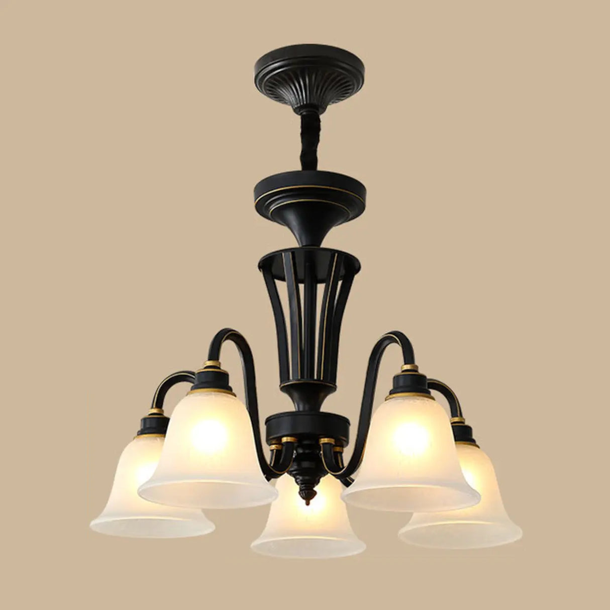 Classic Bronze Curved Arms Round Frosted Glass Chandelier Image - 13