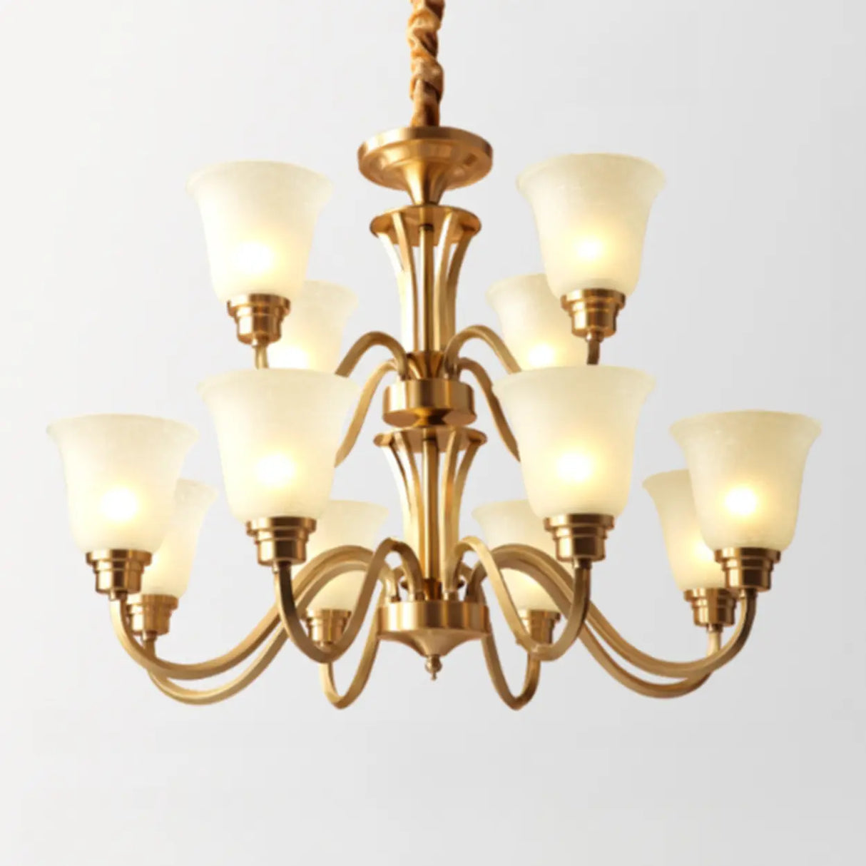 Classic Bronze Curved Arms Round Frosted Glass Chandelier Image - 23