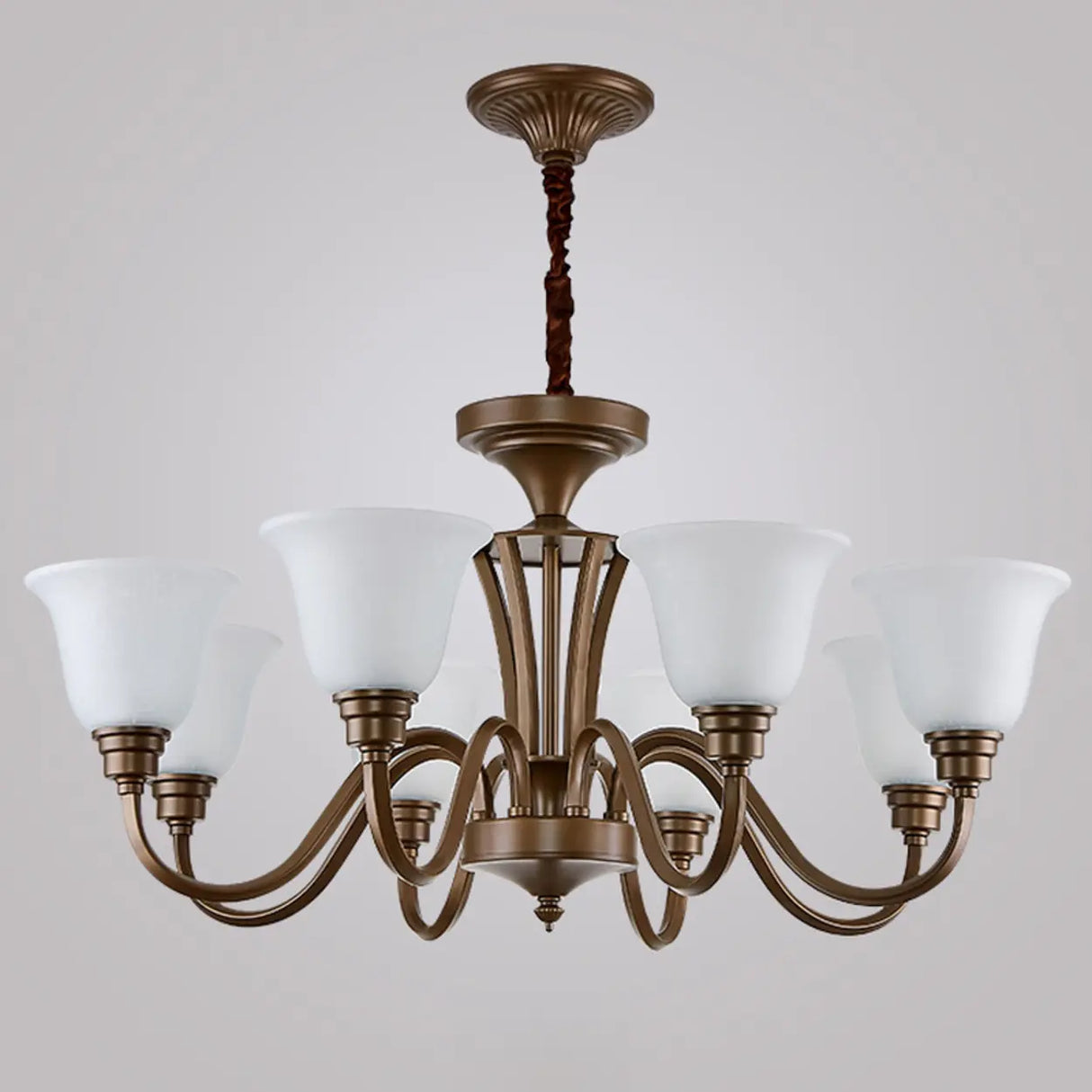 Classic Bronze Curved Arms Round Frosted Glass Chandelier Image - 24