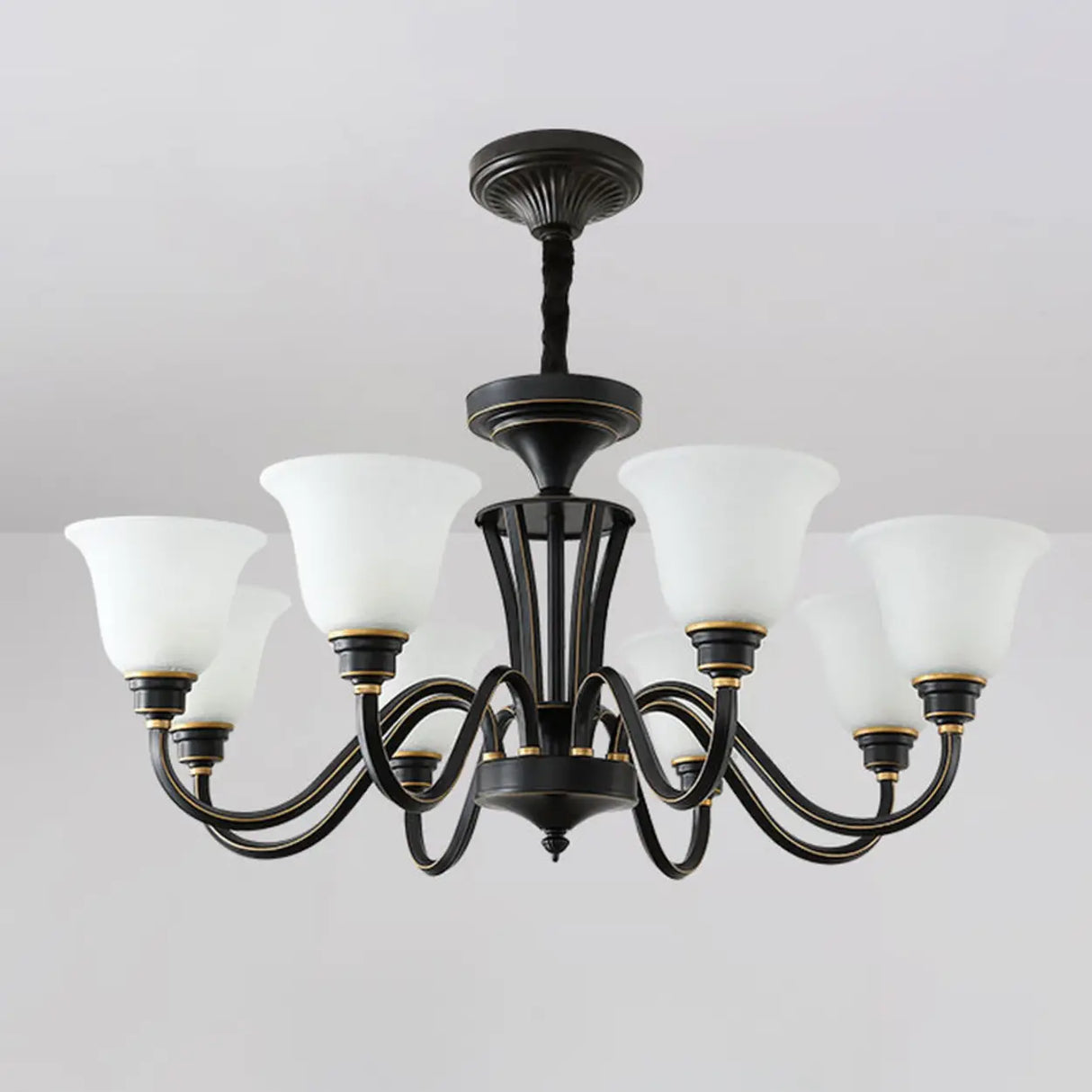 Classic Bronze Curved Arms Round Frosted Glass Chandelier Image - 25