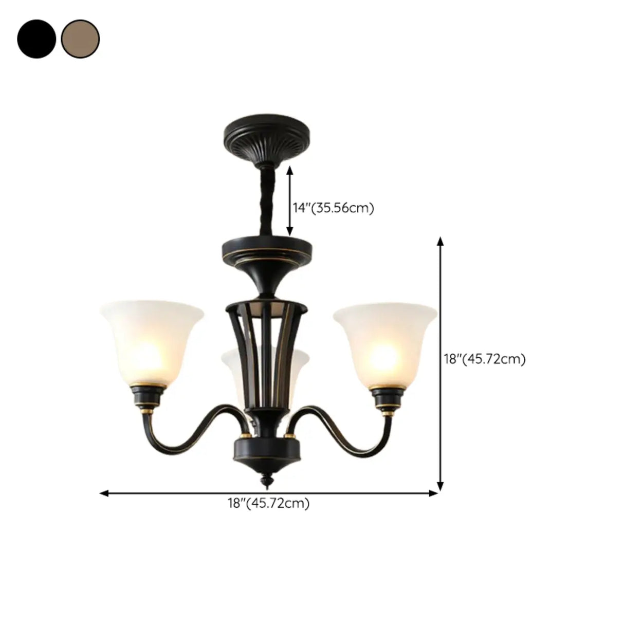 Classic Bronze Curved Arms Round Frosted Glass Chandelier